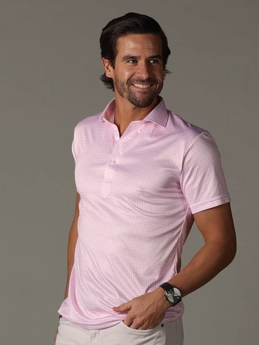 NWT Collars & Co. Semi-Spread Collar Polo Firm Pink Gingham Size Medium M NEW